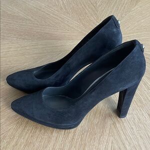 Stuart Weitzman Black Suede Leather Very High Heels 9.5 Platform Pointed Tip